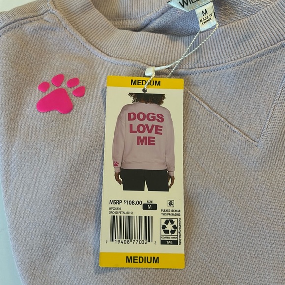 Wildfox Med Sweatshirt Long Sleeve CrewNeck Dogs Love Me orchid petal pink NWT - Picture 4 of 14